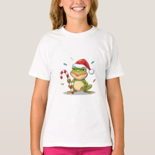 Cute Christmas Frog With Candy Cane - Funny Holida T-Shirt