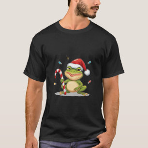 Cute Christmas Frog With Candy Cane - Funny Holida T-Shirt