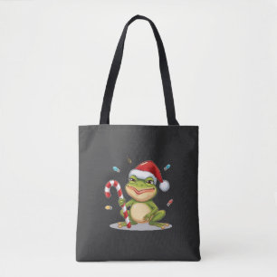 Cute Christmas Frog With Candy Cane - Funny Holida Tote Bag