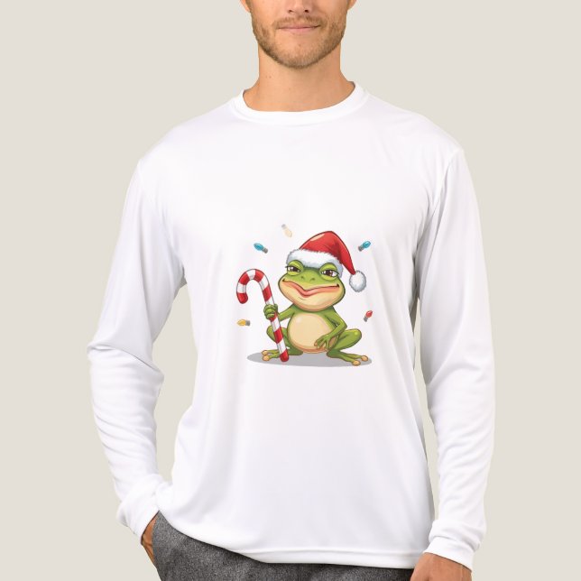 Cute Christmas Frog With Candy Cane - Funny Holida Tri-Blend Shirt (Front)