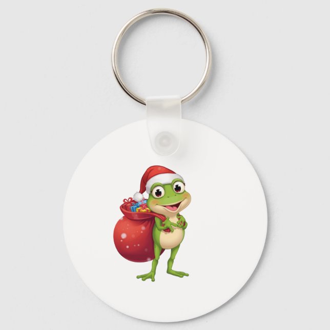 Cute Christmas Frog with Gift Bag - Santa Frog Hol Key Ring (Front)