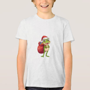 Cute Christmas Frog with Gift Bag - Santa Frog Hol Tri-Blend Shirt