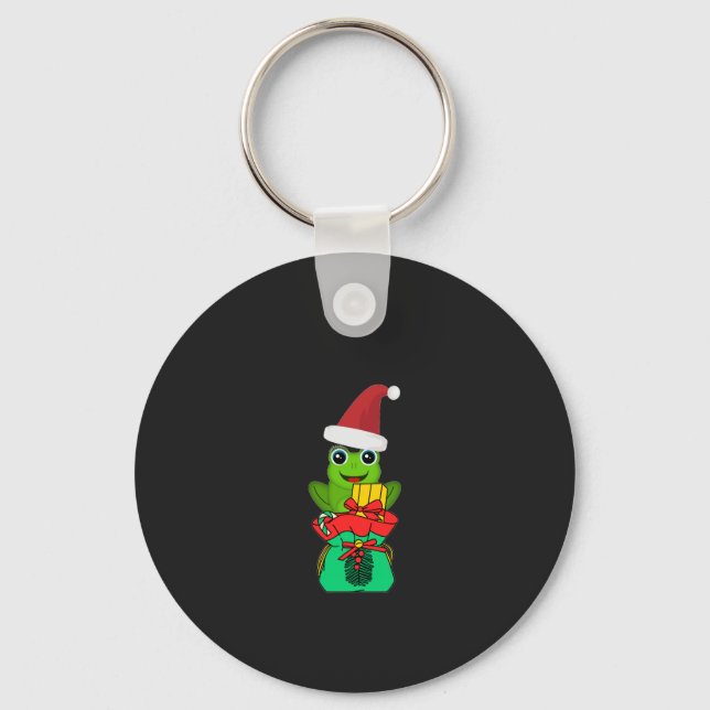 Cute Christmas Frog with Gifts _ Funny Holiday  Key Ring (Front)