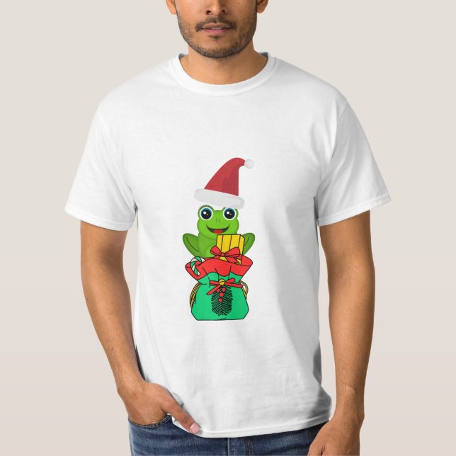 Cute Christmas Frog with Gifts _ Funny Holiday  T-Shirt (Front)