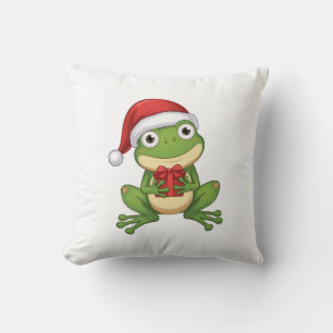 Cute Christmas Frog with Santa Hat and Gift    Fun Cushion