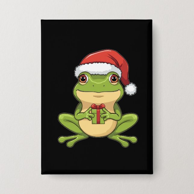 Cute Christmas Frog with Santa Hat Holding  Gift - (Front)