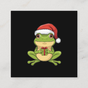 Cute Christmas Frog with Santa Hat Holding Gift - Enclosure Card