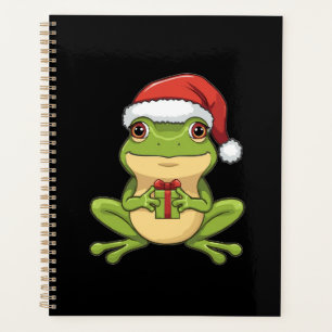 Cute Christmas Frog with Santa Hat Holding Gift - Planner