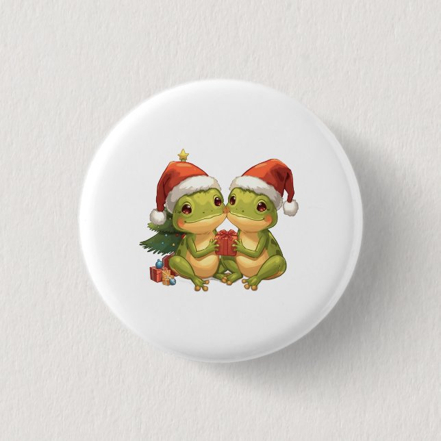 Cute Christmas Frogs Holding Gifts  Adorable Holid 3 Cm Round Badge (Front)
