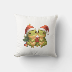 Cute Christmas Frogs Holding Gifts  Adorable Holid Cushion