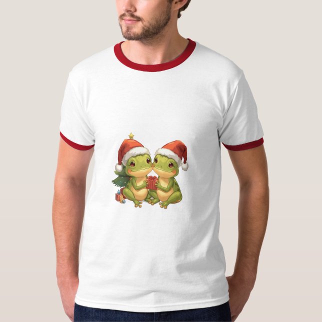 Cute Christmas Frogs Holding Gifts  Adorable Holid T-Shirt (Front)