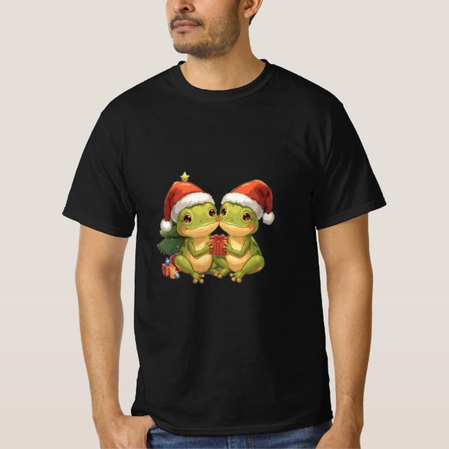 Cute Christmas Frogs Holding Gifts  Adorable Holid T-Shirt (Front)