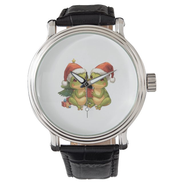 Cute Christmas Frogs Holding Gifts  Adorable Holid Watch (Front)