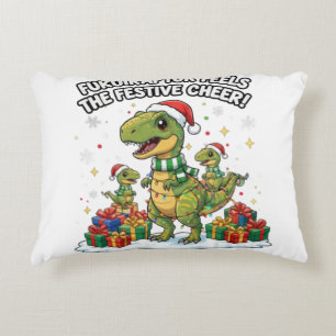 Cute Christmas Fukuiraptor Family – Festive Dino C Decorative Cushion