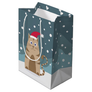 Cute christmas funny cat in snowflakes forest medium gift bag