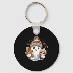Cute Christmas Ghost Coffee Gingerbread Boojee Xma Key Ring