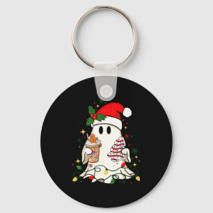 Cute Christmas Ghost Coffee Tree Cake Xmas Lights  Key Ring
