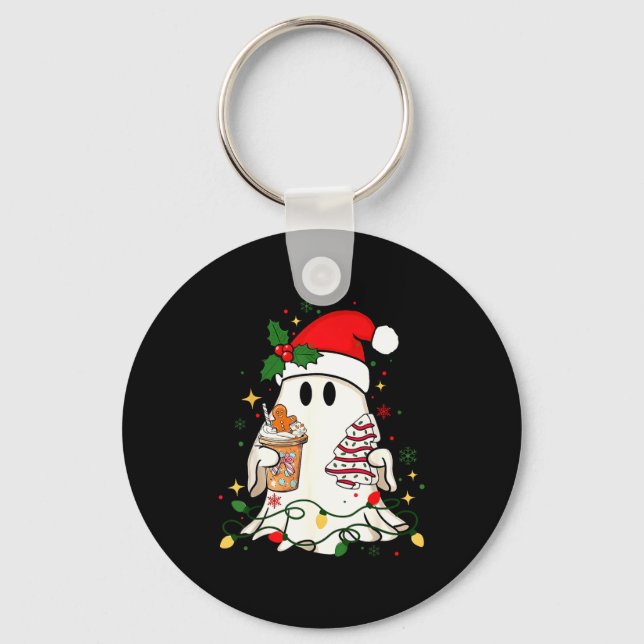 Cute Christmas Ghost Coffee Tree Cake Xmas Lights  Key Ring (Front)
