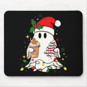 Cute Christmas Ghost Coffee Tree Cake Xmas Lights Mouse Pad