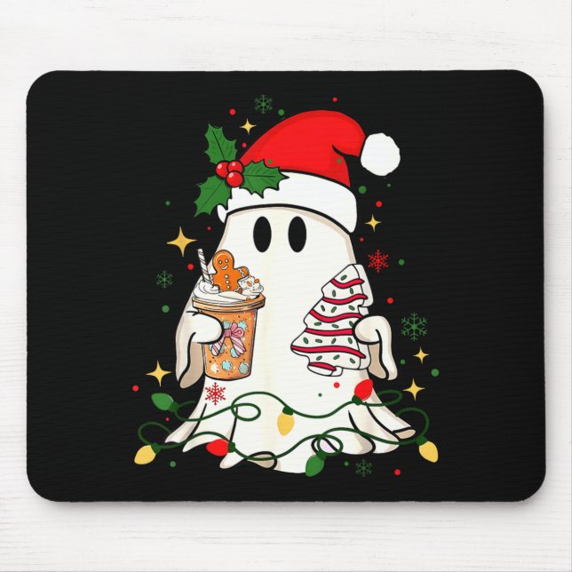 Cute Christmas Ghost Coffee Tree Cake Xmas Lights  Mouse Pad (Front)