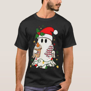 Cute Christmas Ghost Coffee Tree Cake Xmas Lights  T-Shirt