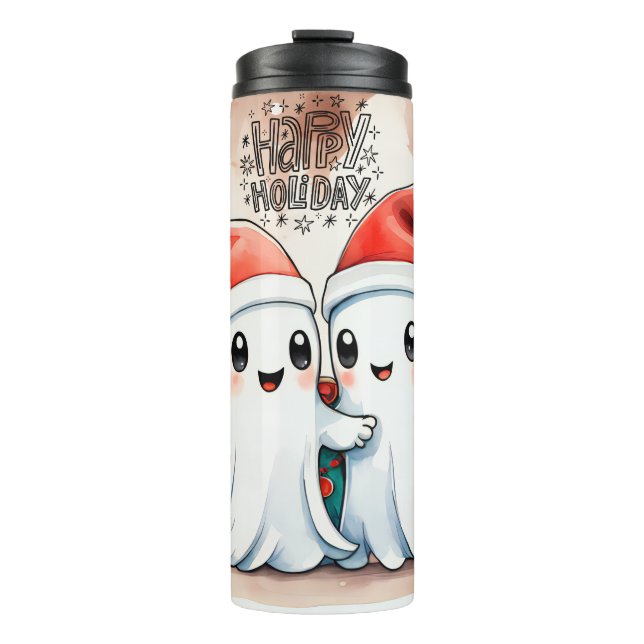 Cute Christmas Ghost Couple Tumbler: Spooky Season Thermal Tumbler (Front)