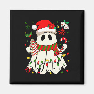 Cute Christmas Ghost Holding Tree Cake Candy Cane Magnet