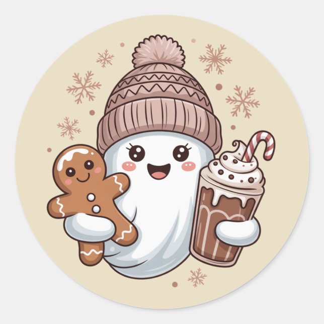 Cute Christmas Ghost Holiday Spooky Christmas Xmas Classic Round Sticker (Front)
