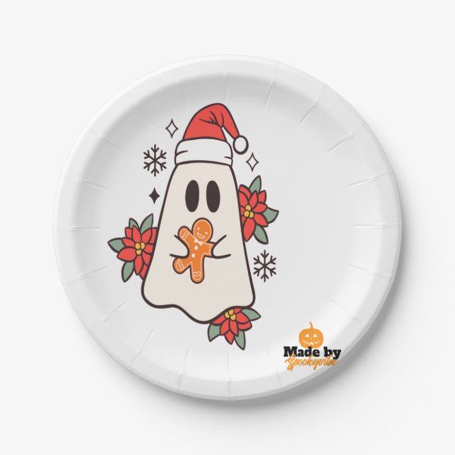 Cute Christmas Ghost Mug | Holiday Gingerbread & P Paper Plate (Front)