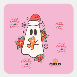 Cute Christmas Ghost Mug Holiday Gingerbread & P Square Sticker