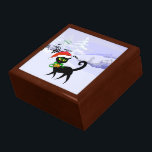 Cute Christmas gift idea for the cat lover Gift Box<br><div class="desc">Cute Christmas gift idea for the cat lover or feline owner showing a cartoon cat with Santa hat and green ribbon collar with Xmas bells on a Christmas snowy tree laden background</div>