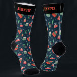 Cute Christmas Gifts Pattern Winter Holiday Socks<br><div class="desc">Cute and kawaii Christmas theme pattern. You can further customise the background colour using the design tool. Personalised gift with editable text for your loved ones during this holiday season.</div>