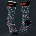 Cute Christmas Gifts Pattern Winter Holiday Socks<br><div class="desc">Cute and kawaii Christmas theme pattern. You can further customise the background colour using the design tool. Personalised gift with editable text for your loved ones during this holiday season.</div>