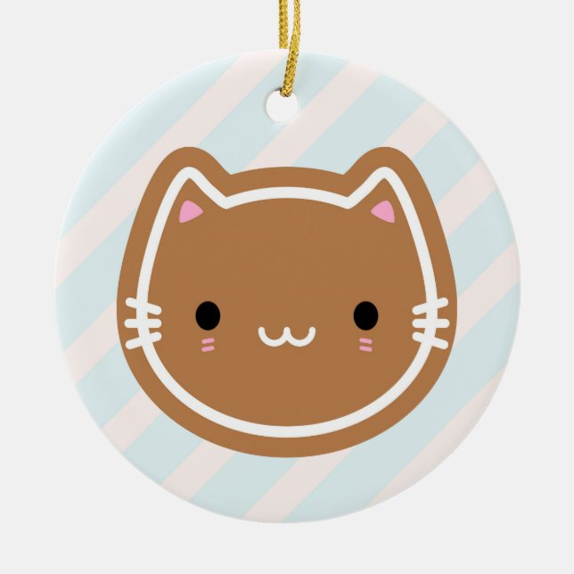 Cute Christmas Gingerbread Cat Ceramic Tree Decoration (Front)