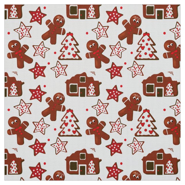 Cute Christmas Gingerbread Cookies Pattern Fabric (Swatch)