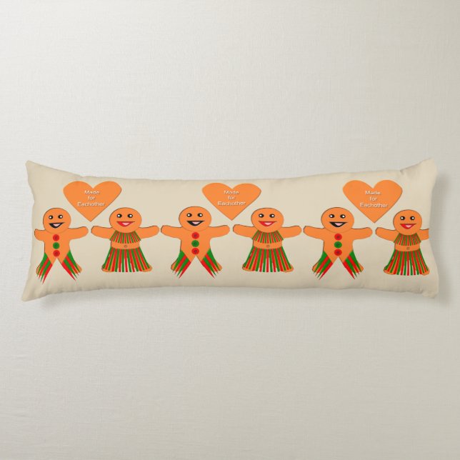 Cute Christmas Gingerbread Couple Body Cushion (Front)