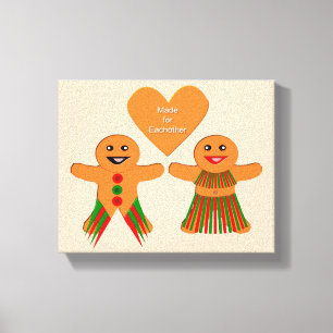 Cute Christmas Gingerbread Couple Canvas Print