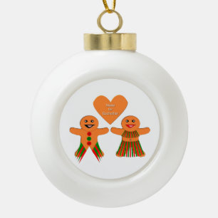 Cute Christmas Gingerbread Couple Ceramic Ball Christmas Ornament