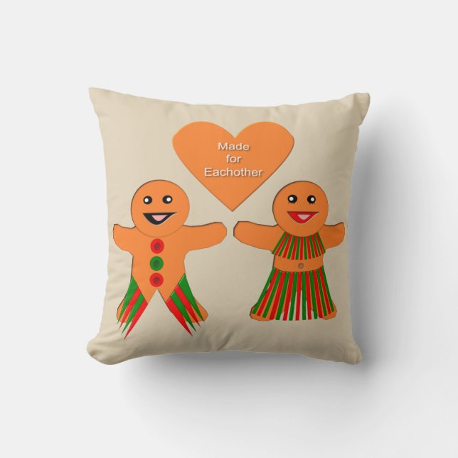 Cute Christmas Gingerbread Couple Cushion (Front)