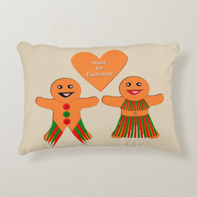 Cute Christmas Gingerbread Couple Custom Decorative Cushion (Front)