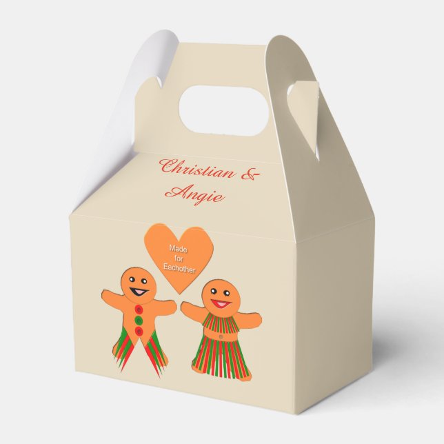 Cute Christmas Gingerbread Couple Custom Favour Box (Front Side)