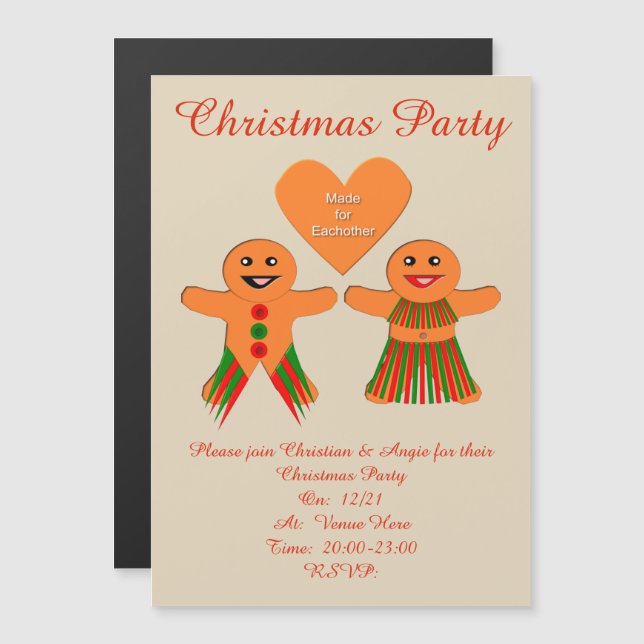 Cute Christmas Gingerbread Couple Custom Magnetic Invitation (Front/Back)