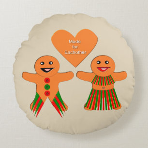Cute Christmas Gingerbread Couple Custom Round Cushion
