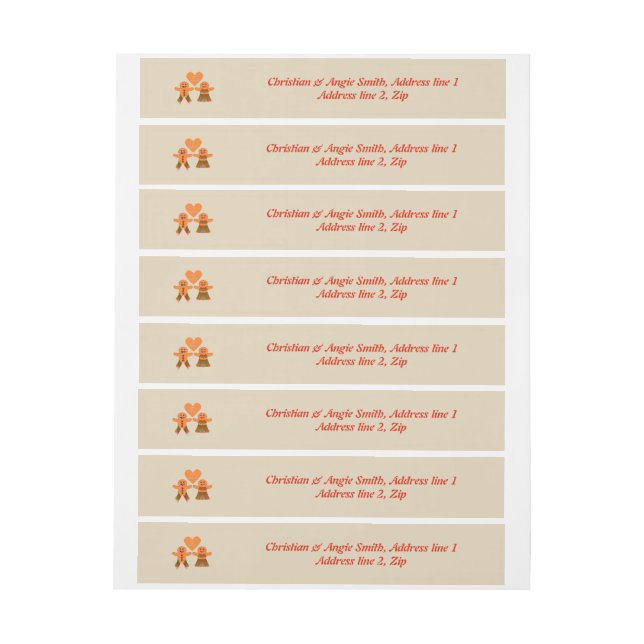 Cute Christmas Gingerbread Couple Custom Wraparound Address Label (Sheet)