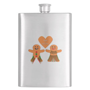 Cute Christmas Gingerbread Couple Hip Flask