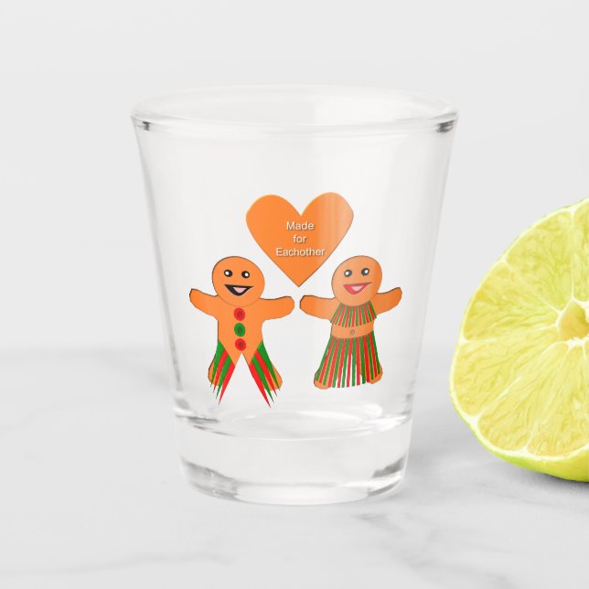 Cute Christmas Gingerbread Couple Shot Glass (Front)