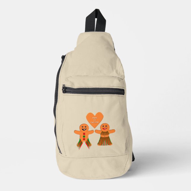 Cute Christmas Gingerbread Couple Sling Bag (Front)