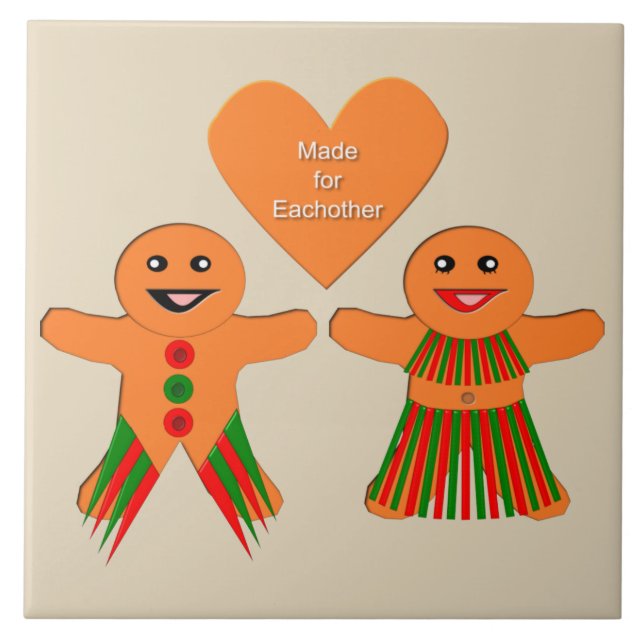 Cute Christmas Gingerbread Couple Tile (Front)