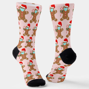 Cute Christmas Gingerbread Girly Pink Pattern Socks