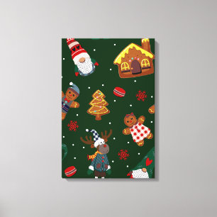 Cute Christmas Gingerbread Gnomes Reindeer Party Canvas Print